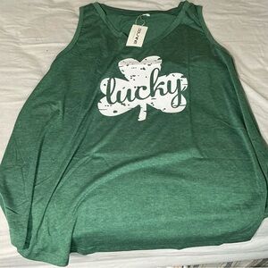 Green Shamrock “Lucky” Tank Top – Women’s Sleeveless St. Patrick’s Day Shirt